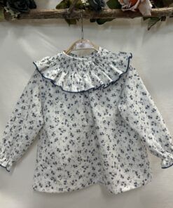 ELORZA VIYELA FLOR AZÚL CUELLO GOMILLAS