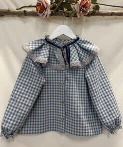 BLUSA DANIELA VICHY AZÚL/PUNTILLA