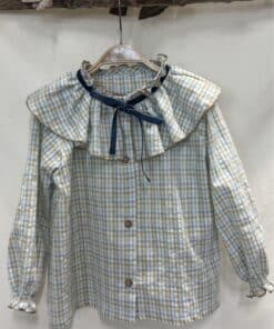 BLUSA DANIELA VICHY AZÚL/BEIGE LAZO TERCIOPELO AZÚL